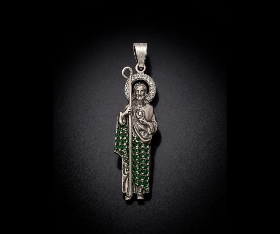 [SAN-1279] San Judas Tadeo circonia incrustada verde 4.5 cm