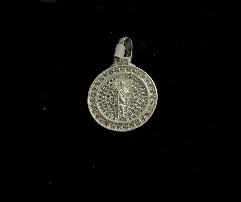 [MED-1051] Medalla circonia incrustada_San Judas Tadeo_medio cuerpo_ 2 diámetro