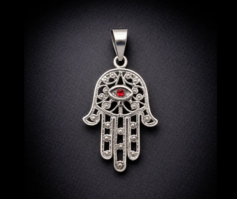 [MAN-1010] Mano de Fátima con ojo turco rojo  3.5 cm