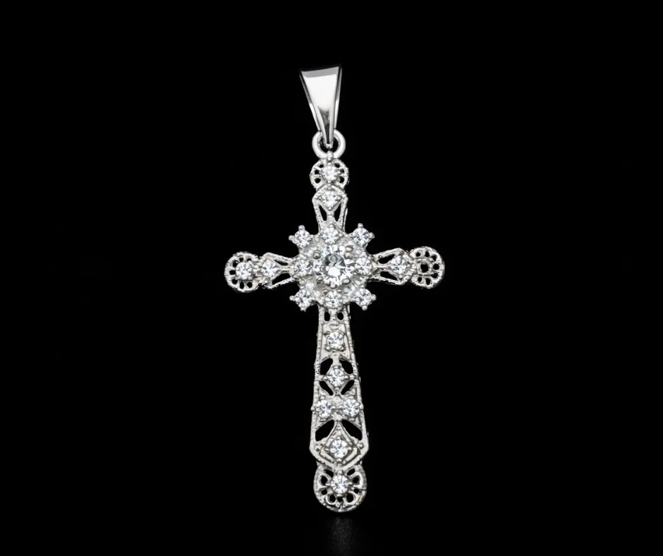 [CRU-647] Cruz con circonia incrustada circular 4cm