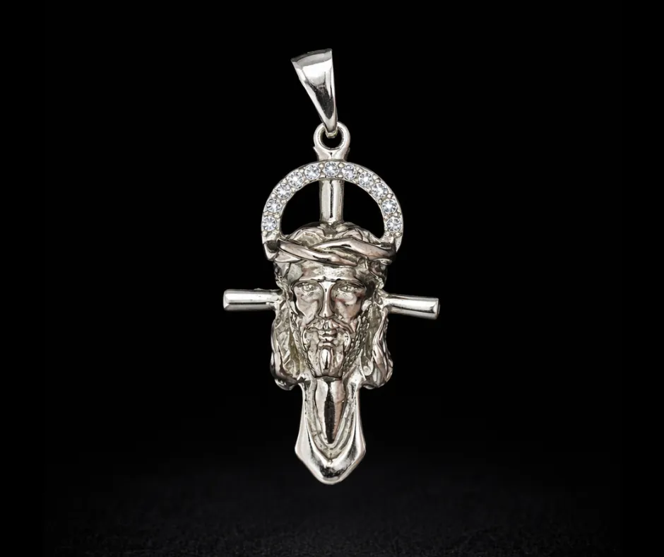 [CRU-649] Cruz con rostro circonia incrustada