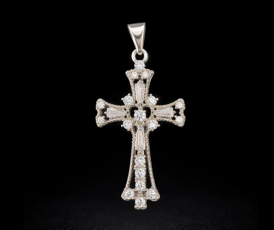 [CRU-645] Cruz circonia incrustada tubular 5 cm