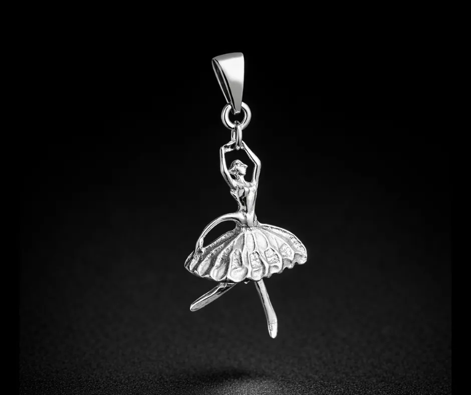 Dije Bailarina de ballet, ballet, mujer de ballet con vestido con circonias incrustadas, piernas móviles 2.5 cm