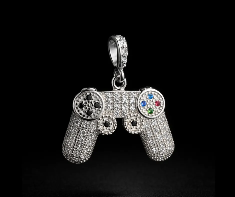 Dije Control Gamer con circonias incrustadas (Gamer) Videojuegos 2.5 cm de ancho