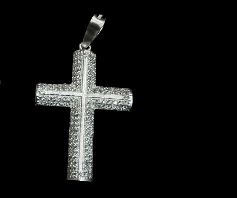 Dije cruz_circonia incrustada_ Tradicional Blanca_ 4.5 cm