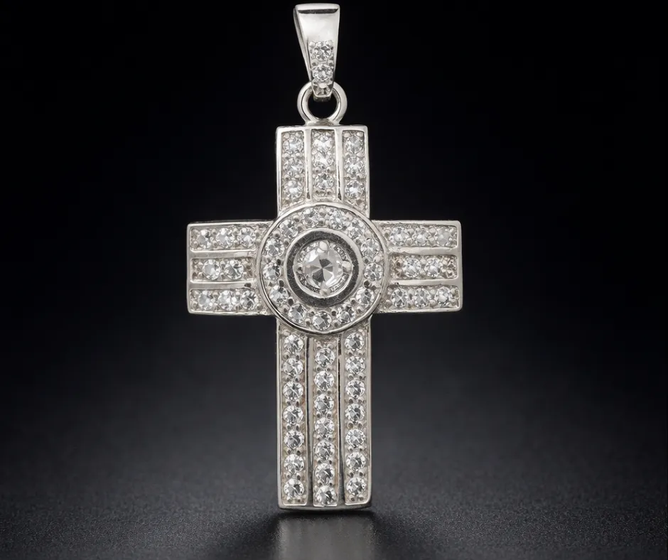 [DIJ-872] Dije circonia incrustada_Cruz blanca circonia circular al centro 4 cm