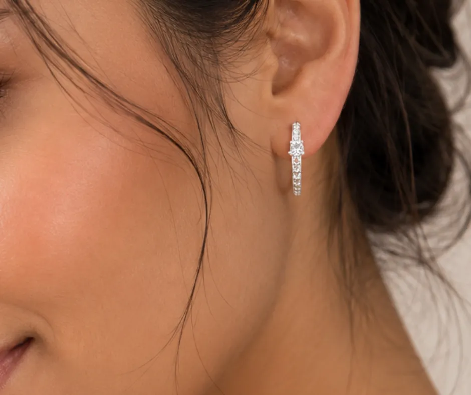 Arete Huggie con broche de mariposa, solitario circonia
