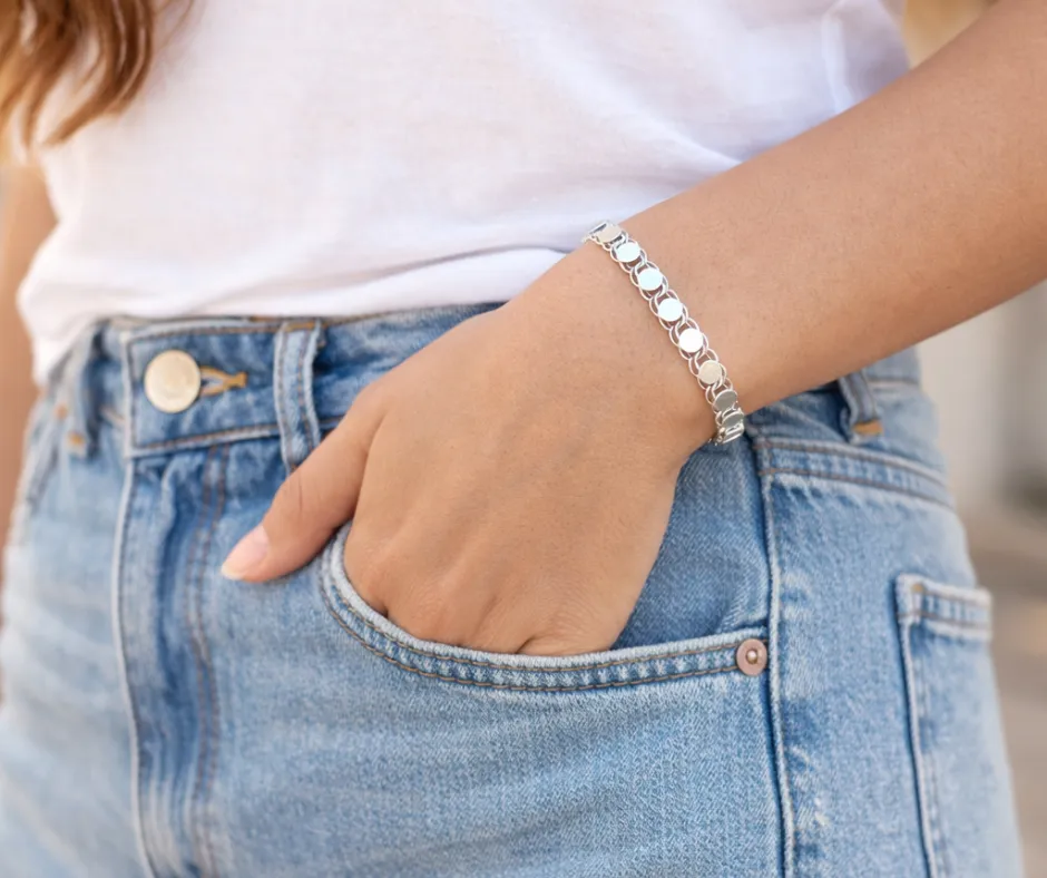 Pulsera hecha a mano doble vista_tejido chino y círculos 18 cm 5 mm