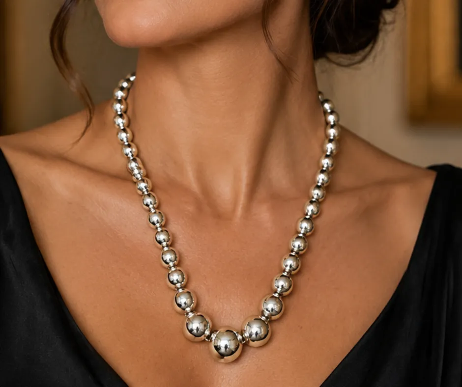 Collar bolas de plata en cascada (disminuyen) 50 cm (IMAGE)