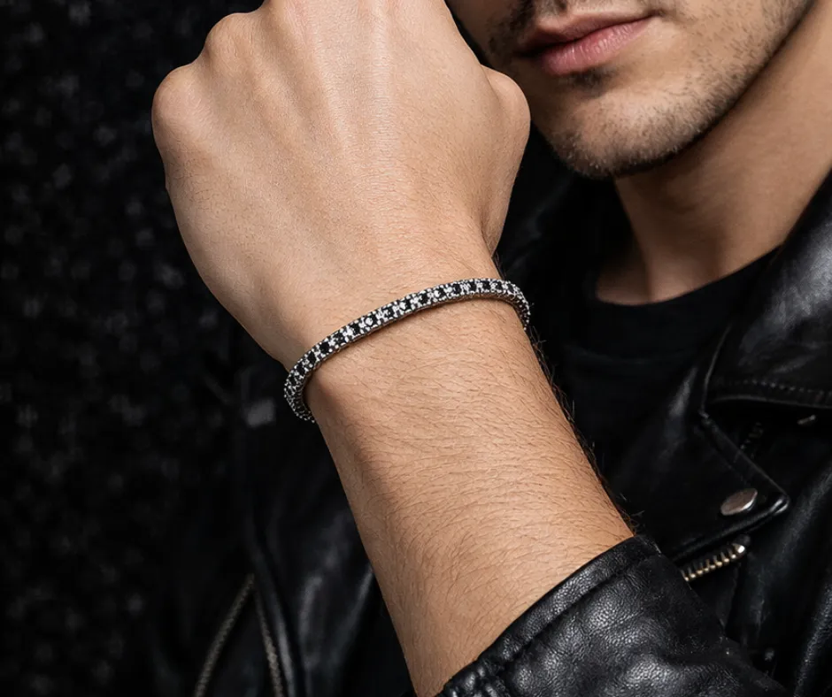 Pulso Tenis_Negro 2 mm Con Zirconias CIRCULAR (19 cm)