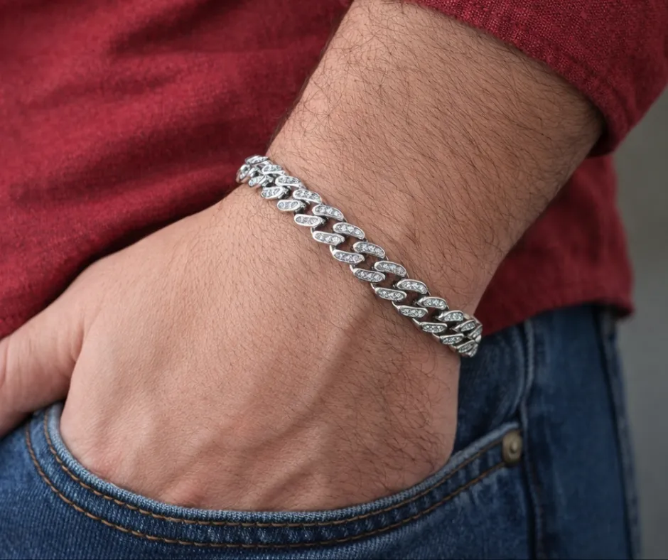 [MONA-6MM] Esclava Monaco con circonia incrustada_ Tejido cubano_ 6mm