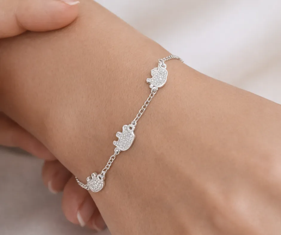 Pulsera de elefantes de la suerte, dije con circonia blanca