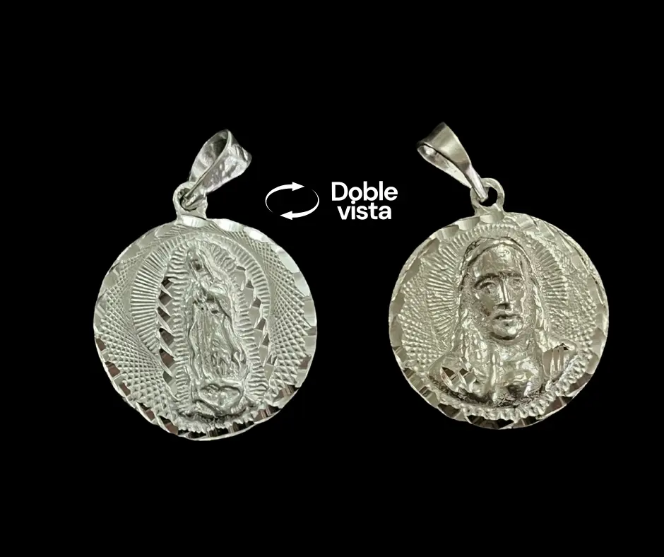 Medalla lisa doble vista tridimensional_ Sagrado Corazón & Virgen de Guadalupe_ 4 cm