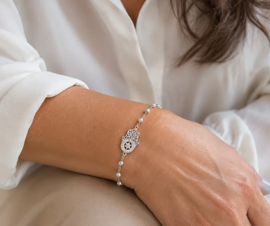 Pulsera_ Mano de Fátima bola azucarada ajustable (NEW) (Azul)