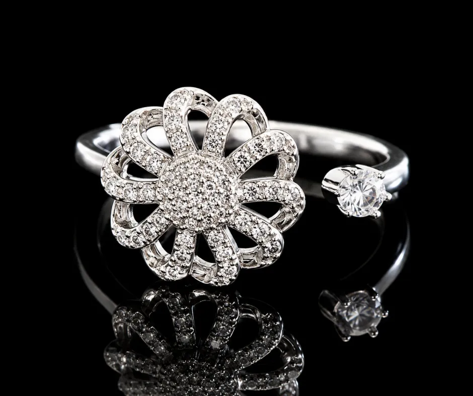 Anillo giratorio_ ajustable_antiestres_Flor ondas