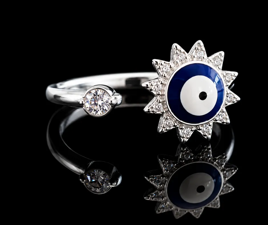 Anillo giratorio_ ajustable_antiestresFlor en Ojo turco_