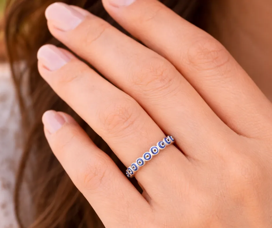 [ANI-111] Anillo_Ojo turco azul marino en serie churumbela_talla  8