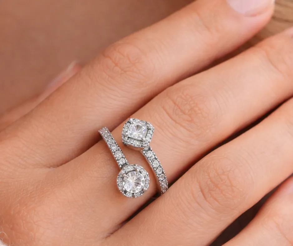 [ANI-49] Anillo pandora_ circonia incrustada_modelo abrazo cuadrado & círculo_talla #6