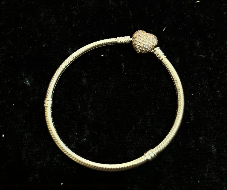 Pandora_Pulsera cadena de serpiente broche corazón rosa con circonias 18 cm