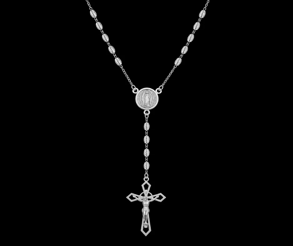 Rosario BOLA ARROZ AZÚCAR (Medalla Virgen, Cruz con Cristo) (ROS-AZUVIR)