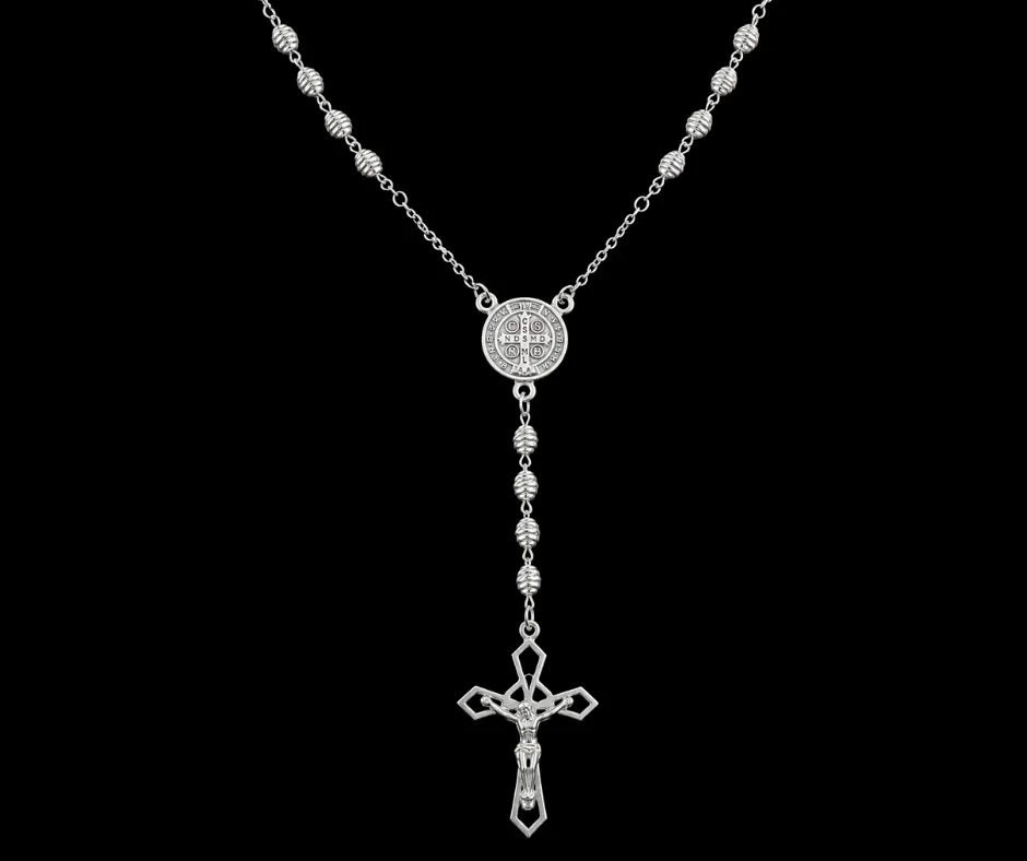 Rosario BOLA ARROZ AZÚCAR (Medalla San Benito, Cruz con Cristo) (ROS-AZUB)