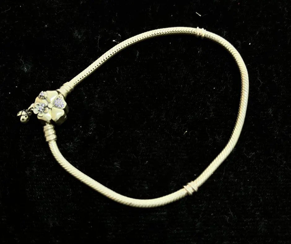 [PAN-1102] Pandora_Pulsera cadena de serpiente broche trébol morado 22cm