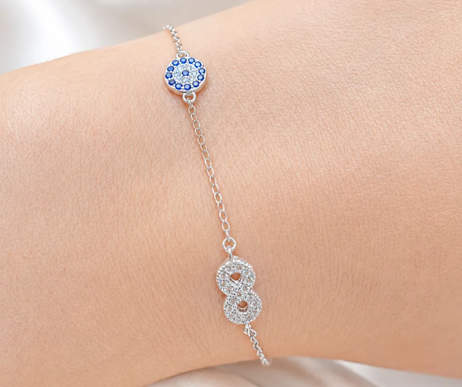 [PUL-1121] Pulsera ajustable_Ojo turco azul con infinito