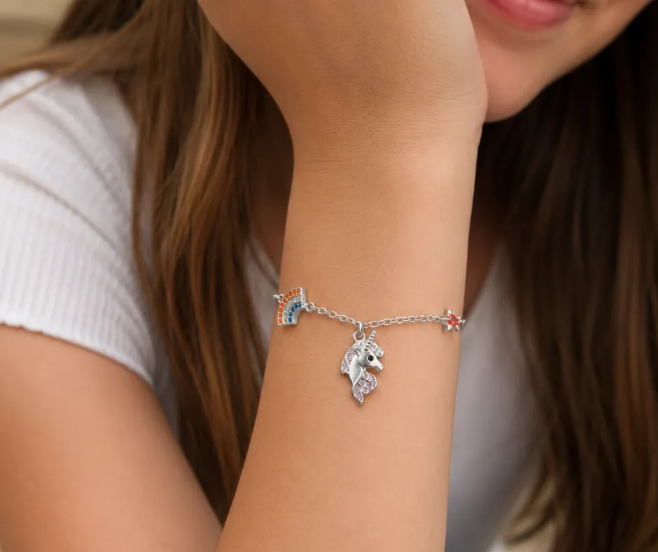 Pulsera ajustable_ Mini dijes Arcoíris & Unicornio