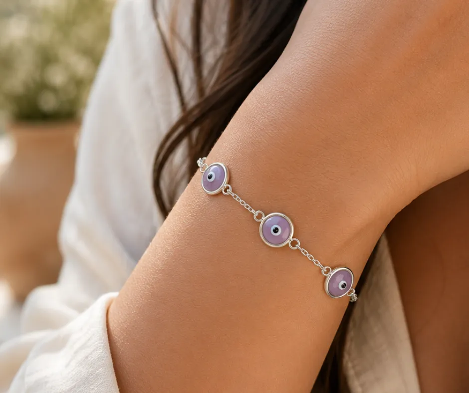 [PUL-1174] Pulsera_ Ojo turco lila 17 cm