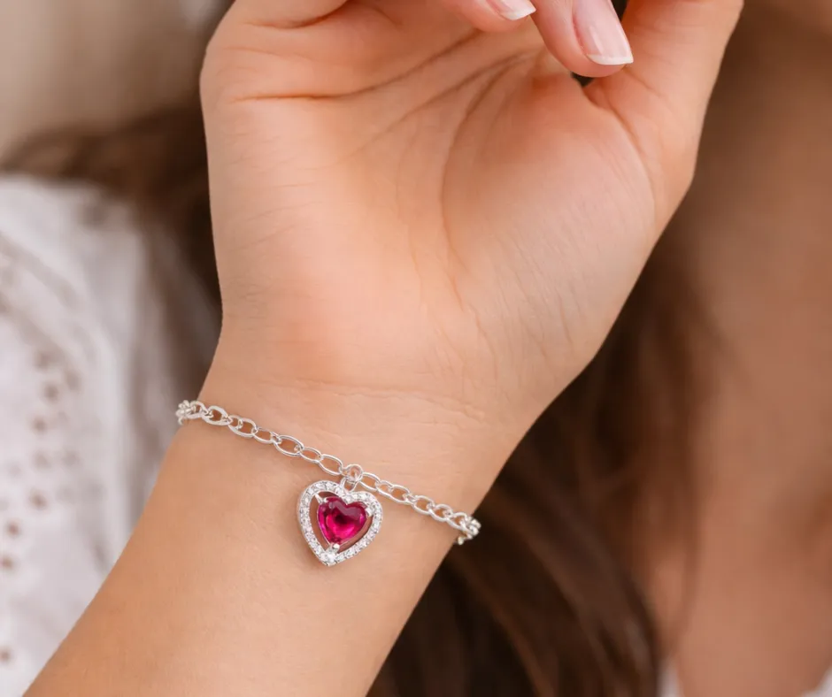 Pulsera ajustable_ Corazón colgante rosa