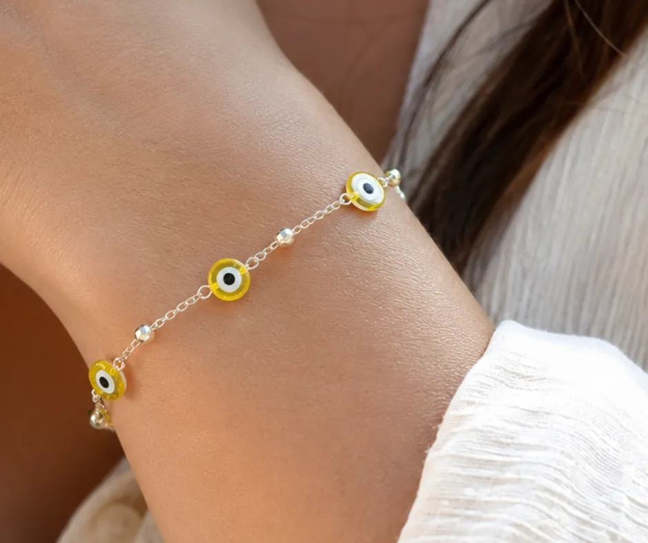 Pulsera_ Ojo turco amarillo 18 cm
