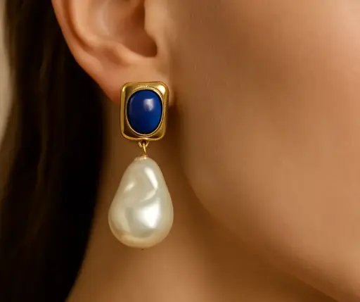 Aretes cuadrado marino con perla colgante