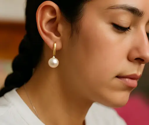 Aretes bolso textura con perla