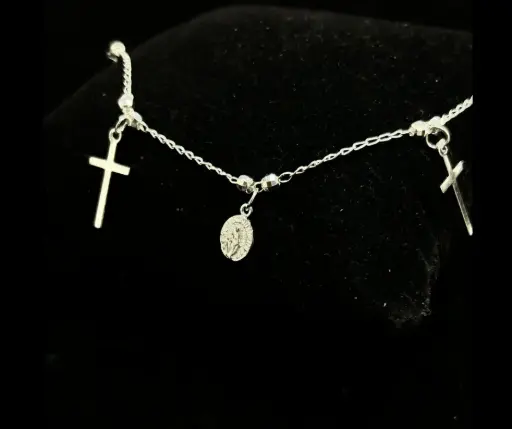 Pulsera_Colgantes religiosos (Cruz & Virgen Milagrosa) 18 cm