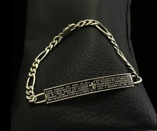 Pulsera_ Pulso cartier con placa oración Padre Nuestro, 19 cm