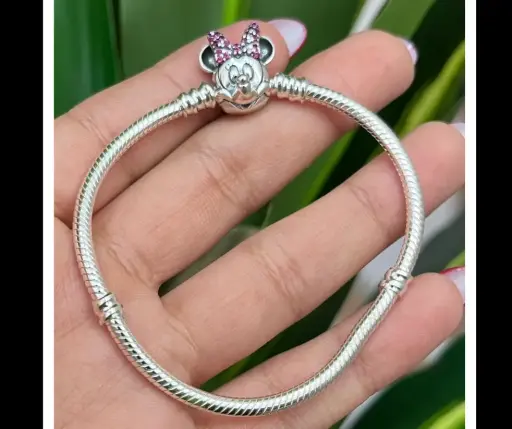 Pandora_ Pulsera cadena de serpiente broche Minnie moño rosa 17 cm