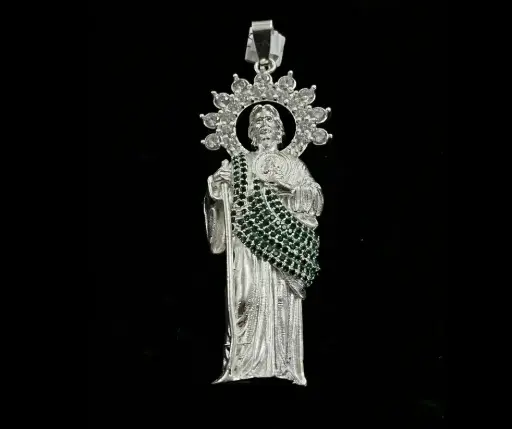 Dije circonia incrustada_San Judas Tadeo manto verde_ Ch, 7 cm