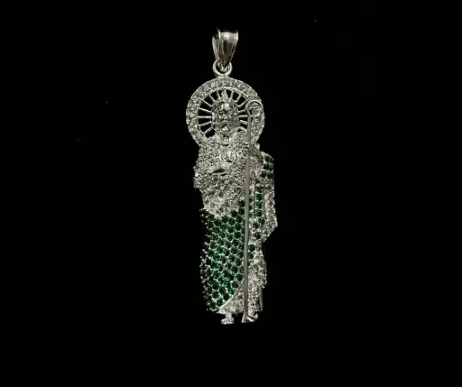 Dije circonia incrustada_San Judas_ 6.5 cm_ Verde