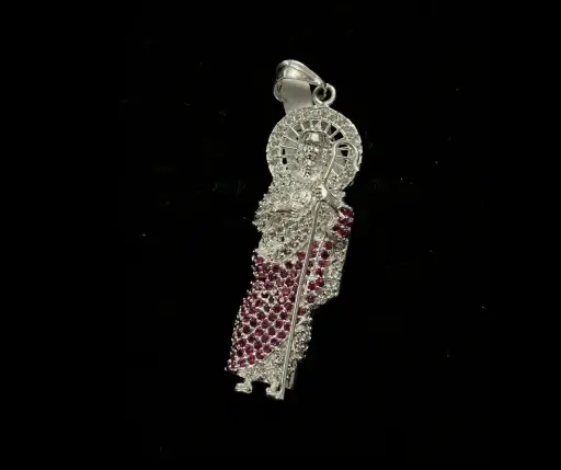 Dije circonia incrustada_San Judas_ 6.5 cm_ Rosa