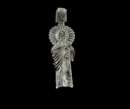 Dije circonia incrustada_San Judas Tadeo con Aureola circonias cúbicas blancas_ 6 cm