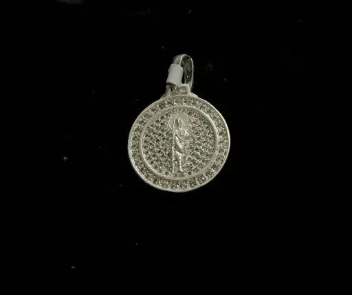 Medalla circonia incrustada_San Judas Tadeo_medio cuerpo_ 2 diámetro