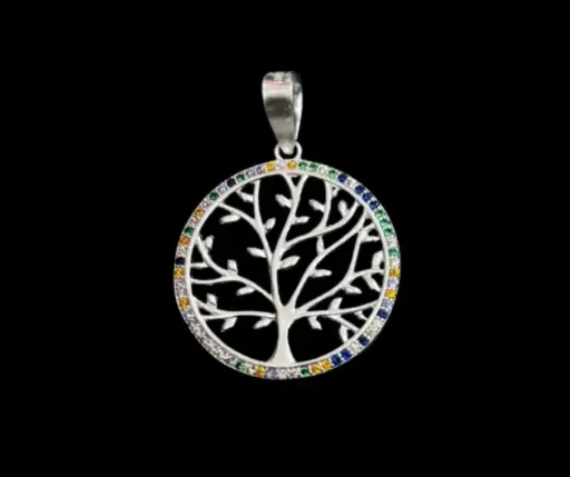 Dije circonia incrustada_ coqueto_Árbol de la vida multicolor_ 2 cm de diámetro