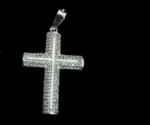 Dije cruz_circonia incrustada_ Tradicional Blanca_ 4.5 cm