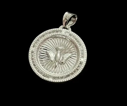 Medalla con circonia incrustada_Espíritu Santo_ Recuerdo Primera Comunión_ diámetro 2 cm