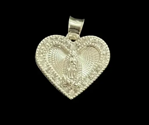 Medalla con circonia incrustada_ Virgen de Guadalupe_Corazón_ 2 cm