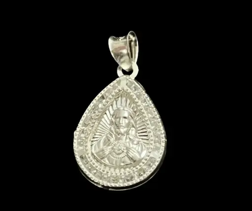 Medalla con circonia incrustada_ Sagrado Corazón de Jesús_ Gota_ 2.5 cm