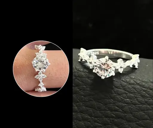 Anillo con circonia_lujo_Solitario_Serie flores_talla 6