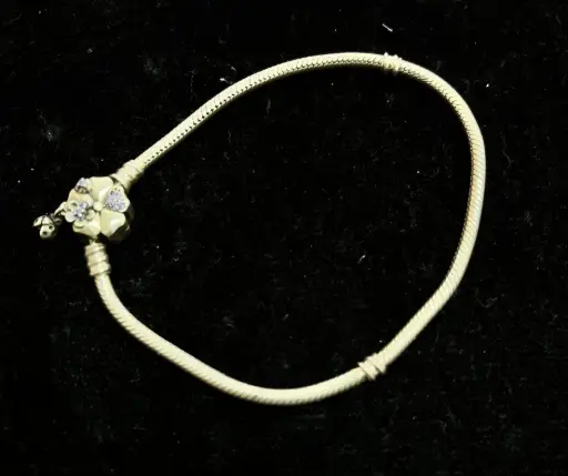 Pandora_Pulsera cadena de serpiente broche trébol morado 22cm
