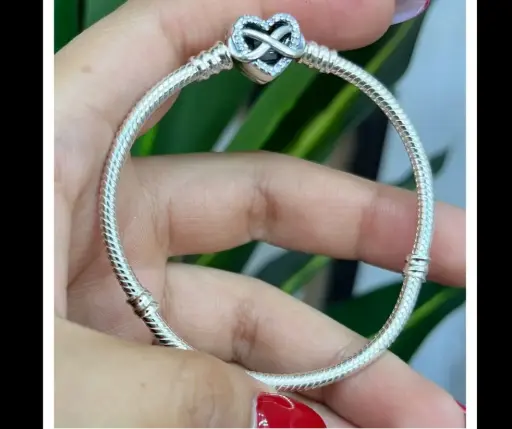Pandora_ Pulsera cadena de serpiente broche Corazón con Infinito 20 cm