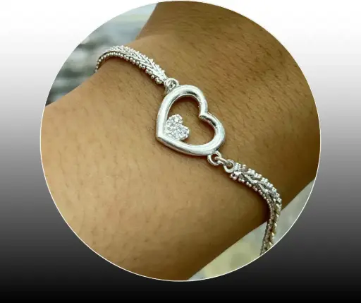 Pulsera_Corazón con mini corazón en circonia 18 cm